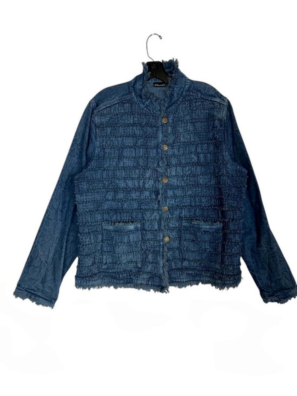 Poetica Bohemian Frayed Denim Jacket Size XL
